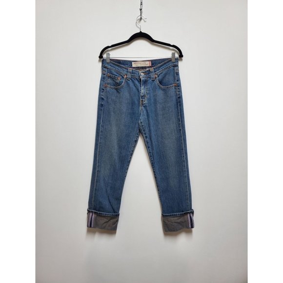 Levis 505 Jeans Womens Nouveau Low Straight Cuffed Blue Denim Size 4 - Picture 1 of 4